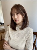 大人かわいいミディアムレイヤー顔まわりレイヤーピンクベージュ