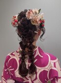 袴ヘアツイン編みおろし