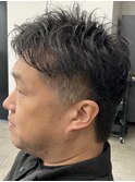 フェザーパーマ/グレーブルーカラー/刈り上げショートパンク