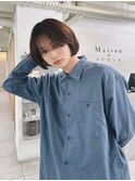 =メンズボブ/フェザーパーマ/MEN’S HAIR/ブルーブラック