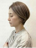 夏カラー白髪ぼかしハイライト大人ショートボブナチュラル艶感