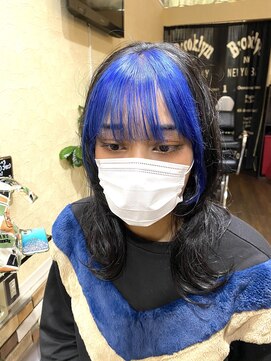 サムブリッジ(SOMEBRIDGE) ミストバング × 前髪ハイライト × ブルー (SOMEBRIDGE)