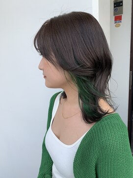 サロンドミルク 溝の口店(salon de MiLK) 20代30代40代/インナーカラー大人かわいいグリーンカラー!