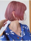【morio原宿】前上がりワンレンボブ　20代髪型　ピンクカラー