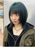 グリーンカラー ウルフカット レイヤー
