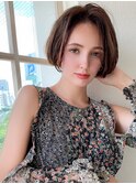 大人可愛い/シースルー/前髪/小顔/マロンベージュ/Aラインボブ