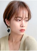 小顔カット マッシュショート ベージュカラー シースルー前髪