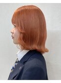 オレンジカラー♪顔まわりカット ダブルカラー ウェーブヘア