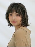 三軒茶屋_レディース_ミディアム_オリーブベージュ_コテ巻き_