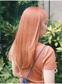 くせ毛多毛ケアブリーチピンクオレンジロングハイトーン