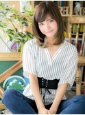 斜めバングオリーブアッシュロングボブh3戸田公園20代30代40代