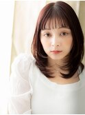□チェリーレッド姫カットレイヤーミディアム709戸頭30代40代