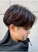 ダークアッシュニュアンスパーマ韓国マッシュベリーショート