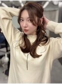 顔周りカット 艶髪 ブラウン 韓国くびれヘア レイヤーカット