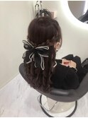 編み込みハーフアップ