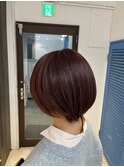 ブリーチ1回深みレッドブラウンカラーイメチェンヘアスタイル