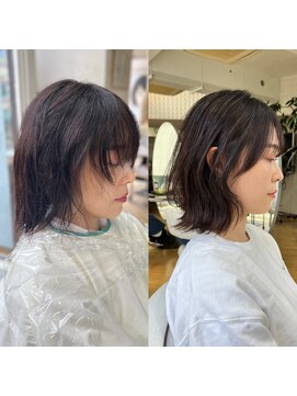 キミトヘアデザインアンドスパ(Kimito Hair design&spa) くびれミディアム　髪質改善　ブルーカラー　ストレートパーマ