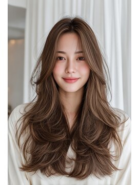 ミディアムレイヤーハッシュカットチャコールグレー