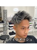 ツイストパーマ/ホワイトメッシュ/ツーブロック/フェード