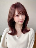 イメチェン美髪外ハネボブミディアムストレート寒色系カラー