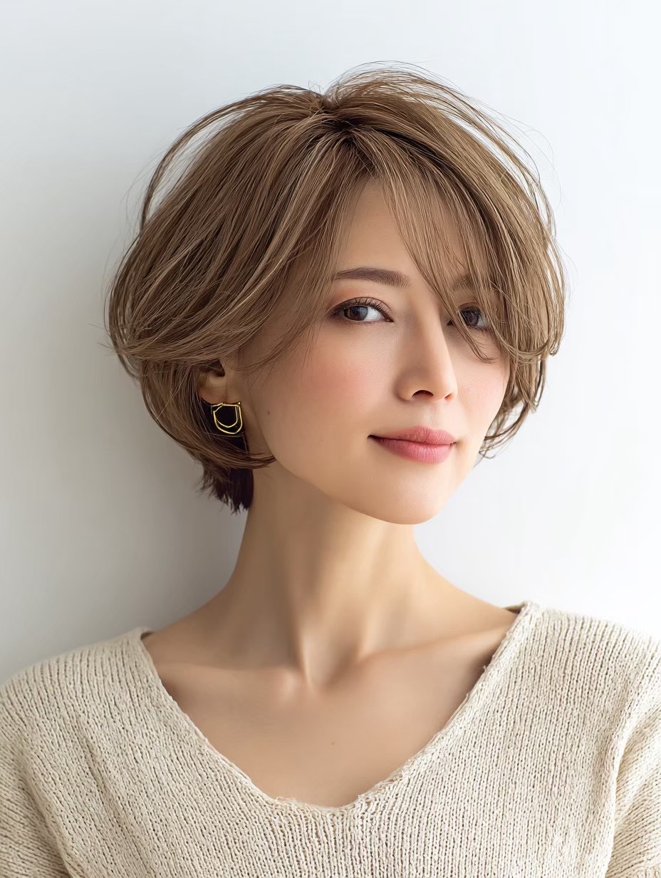 白髪ぼかし脱白髪染め似合わせショートボブ40代50代60代