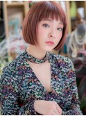 外国人風ミルクティーピンク小顔オン眉ボブh川口10代20代30代!