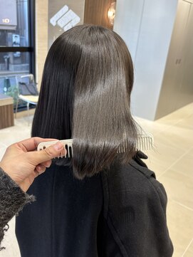 横浜髪質改善韓国ミディアムハイレイヤー透明感グレージュ