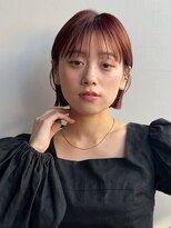 ブラウヘアアンドケア(care)&nbsp;切りっぱなしボブ×オレンジベージュ