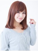 チュラルストレート内巻きピンクベージュミディアム