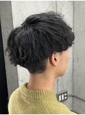 メンズ/アップバング/ツーブロックマッシュ/束感ショート波巻き