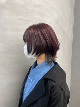 ファイブバイジエクト 堀江(FIVE by The Ect) ウルフカット　ウルフヘア　インナーカラー　ピンクグレー