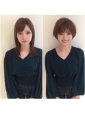 美髪シアーカラーピンクブラウンショートカット切りっぱなしボブ