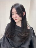 顔まわりレイヤー 艶カラー 暗髪 韓国風 髪質改善 福岡美容室