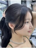 美髪カールブルーブラック韓国レイヤーロングセミディ顔周り前髪