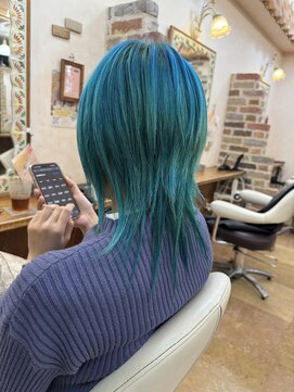 グランアージュ 池袋東口店(grandage) 【ダブルカラー】ターコイズ&ウルフカット