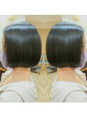 切りっぱなしナチュラルボブ×アッシュブラックカラー20代30代