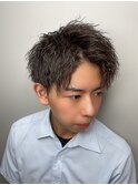 アップバングショート ソフトツイストメンズパーマ