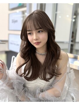 韓国顔まわりレイヤーカットグレージュオリーブベージュブラウン