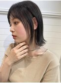 大人かわいい結べる長めボブ　暗めカーキグレージュ