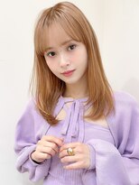 くびれヘアアプリコットオレンジ夏ヘアハイライトカラー