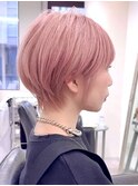 ハイトーン 丸みショート 博多ショート 福岡美容室 ピンクカラー