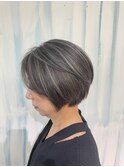くびれショートボブ40代50代60代グレイカラー白髪染め白髪ぼかし