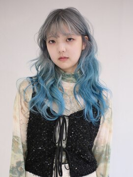 イル(ill) ダブルカラー　グレー　ブルー　グラデーションルーツカラー