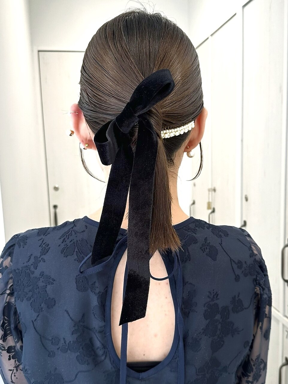 アレンジリボン　ヨコハマ タイトアレンジヘアセットポニーテールミディアムリボン冬結婚式