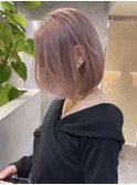 ショートボブミルクティーピンクベージュカラータッセルボブ韓国