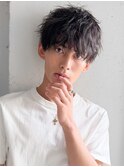 ブルーブラックフェザーパーマサーフカールセンターパート*