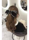 ハーフアップ×ウェーブ巻き