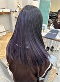インナーカラーロング顔まわりウルフレイヤーラベンダーシルバー