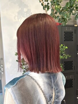 ヲタク 渋谷 代官山 恵比寿(wotaku.) レッドカラー暖色カラーブリーチなしレッド外はねボブ赤髪ボブ