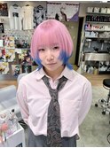 ホワイトピンクエンドカラーブルーウルフカット